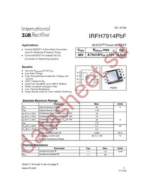 IRFH7914TR2PBF datasheet  